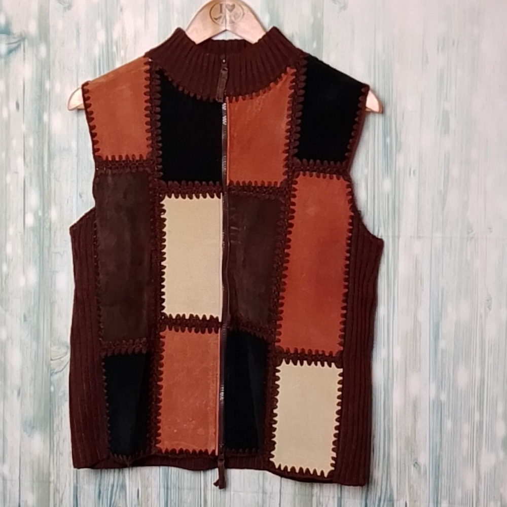 Patch Work Leather Vest Designers Studio Original… - image 1